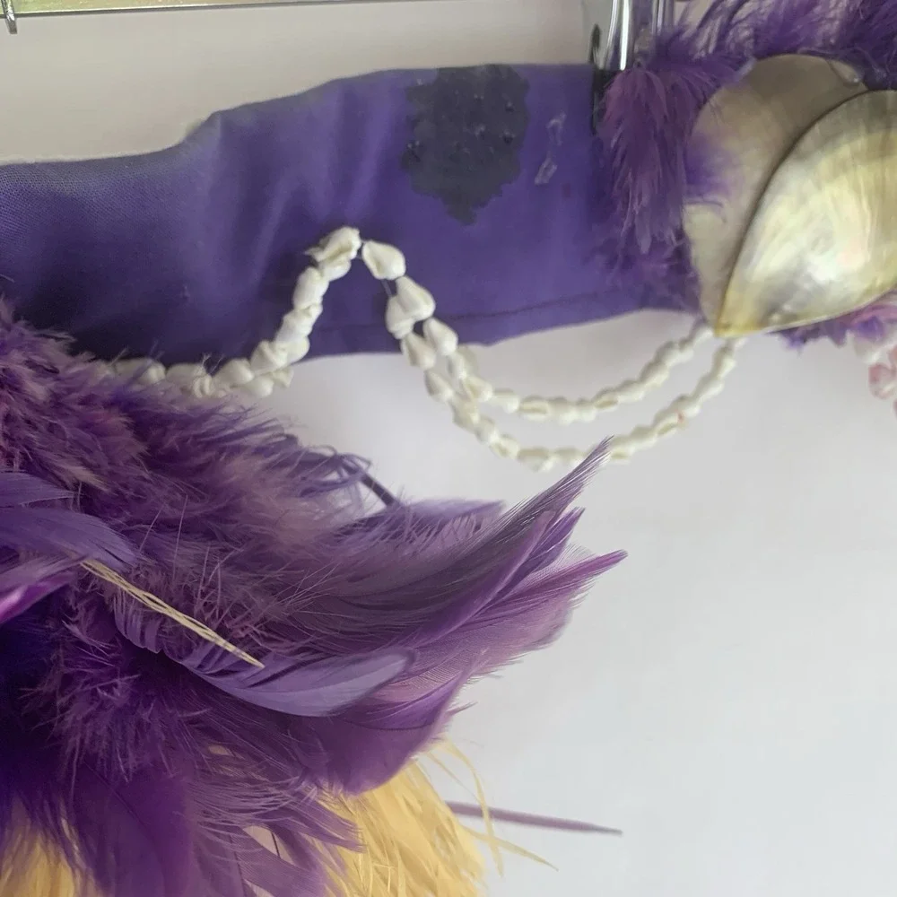 Vintage Hula Grass Skirt Hawaiian Polynesian Tiki Costume Feathers Handmade FLAW